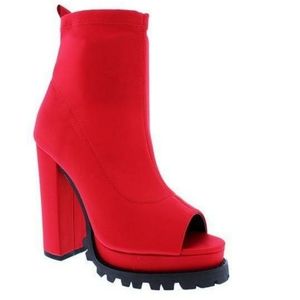 RED PEEP TOE ANKLE BOOTIE